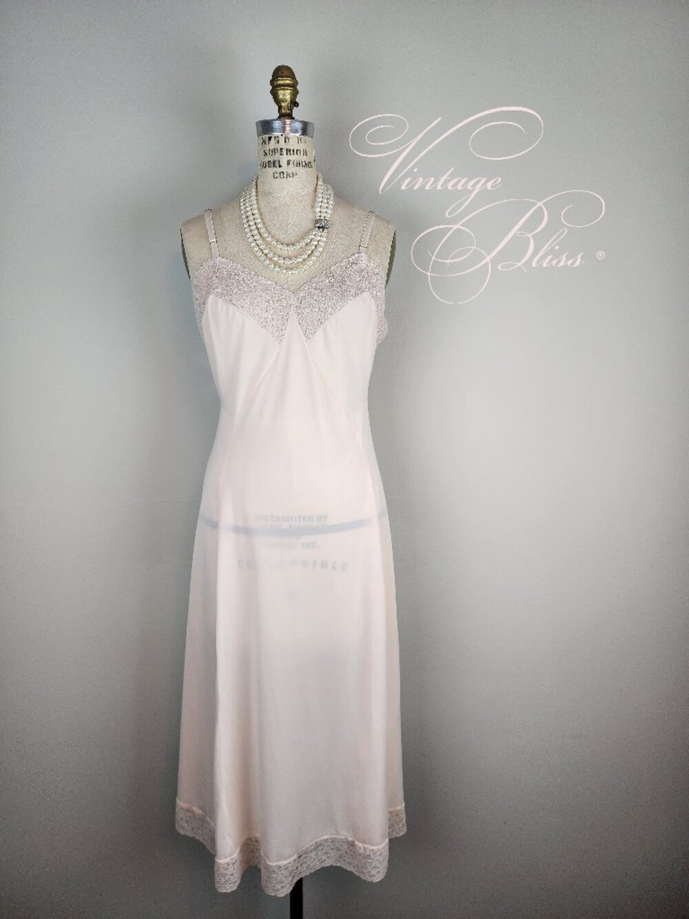 Vintage 1950's Romantic Blush Pink Lace Midi Slip Chemise Bust Size 38-40